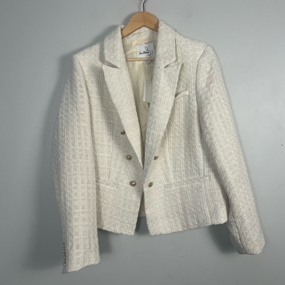 Sam Edelman Cheryl Open Front Crop Blazer in arctic wolf cream gold size XL - Picture 3 of 10